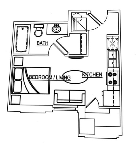Floor plan for studio, 1 bath, 346 sqft